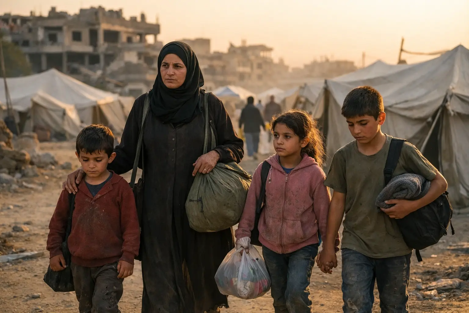 gaza-crisis displaced family seeking shelter amid ongoing humanitarian emergency in Gaza